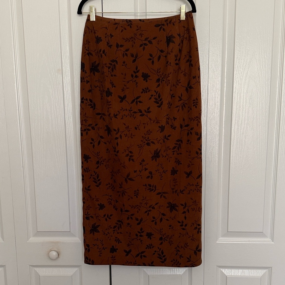 Talbots Rust Brown Floral Wrap Midi Skirt Size 10